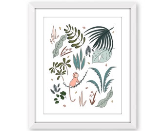 Jungle Nursery Decor - Safari Animal Prints - Monkey Wall Art - Boho Botanical - Nursery Decor - Safari Nursery Decor