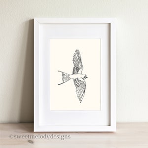 Minimalist Bird Art Print - Swallow Illustration - Barn Swallow No 2 - Boho Bird Home Decor