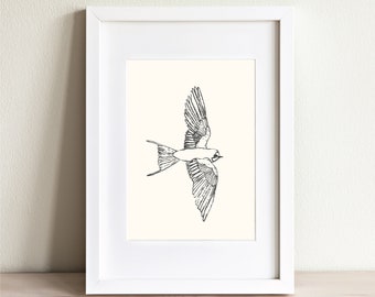 Minimalist Bird Art Print - Swallow Illustration - Barn Swallow No 2 - Boho Bird Home Decor