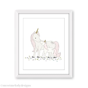 Magical Unicorn Art Print, Unicorn Nursery Art, Mama and Baby Unicorn, Girls Room Wall Decor
