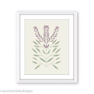 Lavender Arts and Crafts Style Art Print - Wildflower Floral Botanical - Floral Home Decor - Farmhouse Flower Illustration