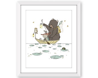 Woodland Adventure Nursery Art Print - Animals Off On An Adventure - Forest Friends Nursery Decor