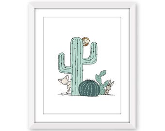 Desert Nursery Art - Southwest Peek A Boo - Cactus Nursery Print - Desert Animal Baby Room
