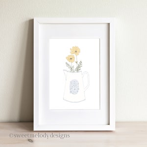 Floral Farmhouse Art Print - Flowers in a Water Pitcher - Country Farmhouse Wall Art