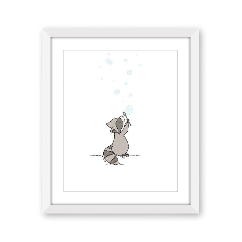 Bubbles Nursery Art Woodland Nursery Art Nursery Art Children Art Raccoon Bubbles Kids Wall Art Raccoon Nursery Art Print