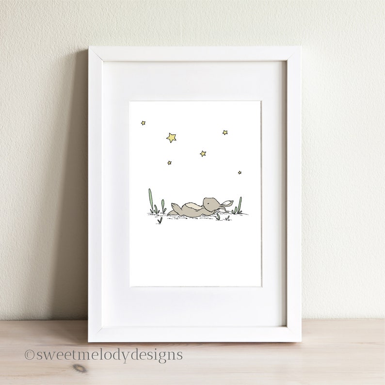 Bunny Star Gazer Nursery Art Star Nursery Illustration Neutral Nursery Art Print image 3