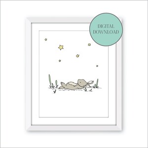 Digital Download -- Bunny Star Gazer -- Bunny Nursery Art -- Kids Wall Art -- Woodland Art - Digital File 8x10 inches