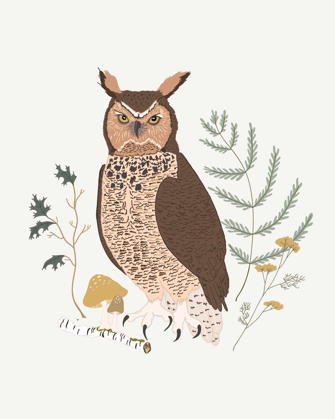 Great Horned Owl Art Print - Forest Bird Illustration - Etsy