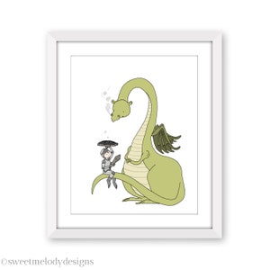 Boy and Dragon Nursery Art - Boys Room Wall Decor - Dragon Knight Print