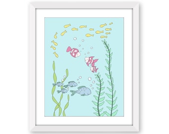 Ocean Baby Nursery Art - Under the Sea Fish Nursery Print - Nautical Kids Wall Decor