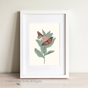 Monarch Butterfly and Milkweed Flower Illustration - Save the Monarchs Art Print
