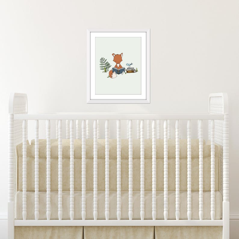 Woodland Nursery Art Print Get Lost in a Book Fox Reads A image 4