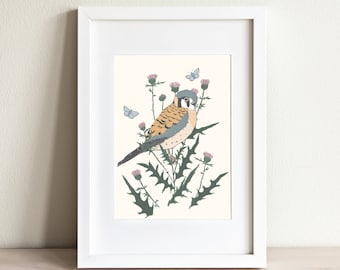 Birds and Butterflies Art Print, American Kestrel and Common Blue Butterfly, Botanical Bird Illustration, Michigan Bird,Kestrel Illustration