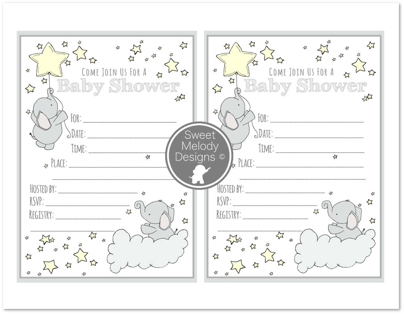 Printable Baby Shower Invitations Instant Download PDF Etsy
