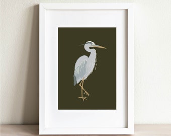 Great Blue Heron Art Print - Wetland Bird Illustration