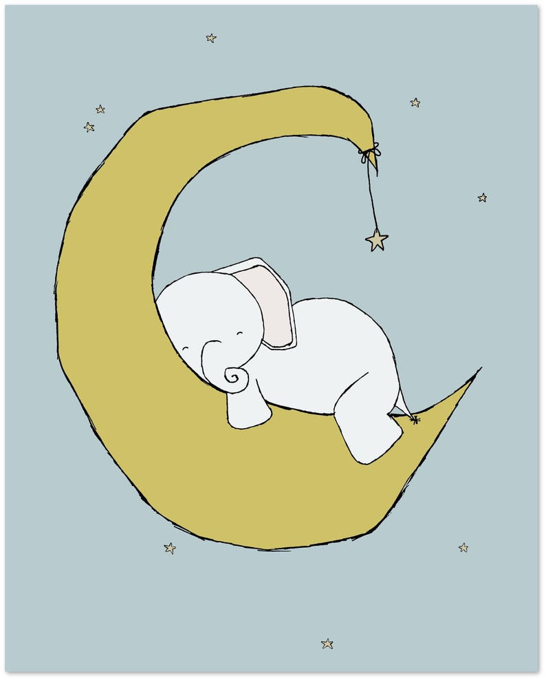 Nursery Art Baby Elephant Moon and Stars Dream Nursery Etsy