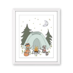 Woodland Nursery Art - Boy Camping Adventure Art - Camping Buddies - Fox and Raccoon in the Forest