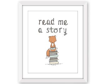 Fox Book Nursery Art - Read Me A Story Woodland Word Art - Fox Woodland Nursery Decor