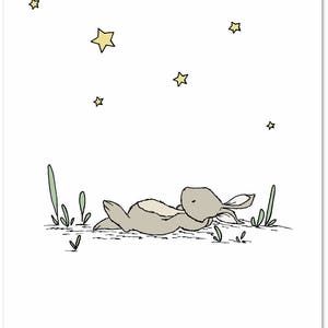 Bunny Star Gazer Nursery Art Star Nursery Illustration Neutral Nursery Art Print image 2