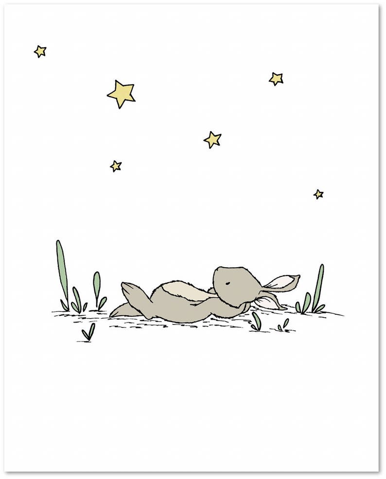 Bunny Star Gazer Nursery Art Star Nursery Illustration Neutral Nursery Art Print image 2