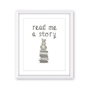 Bunny Word Nursery Art - Bunny Reads a Book Art Print -  Read Me A Story