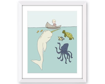 Boy Nautical Adventure Art - Under the Sea Nursery Art - Waters Deep