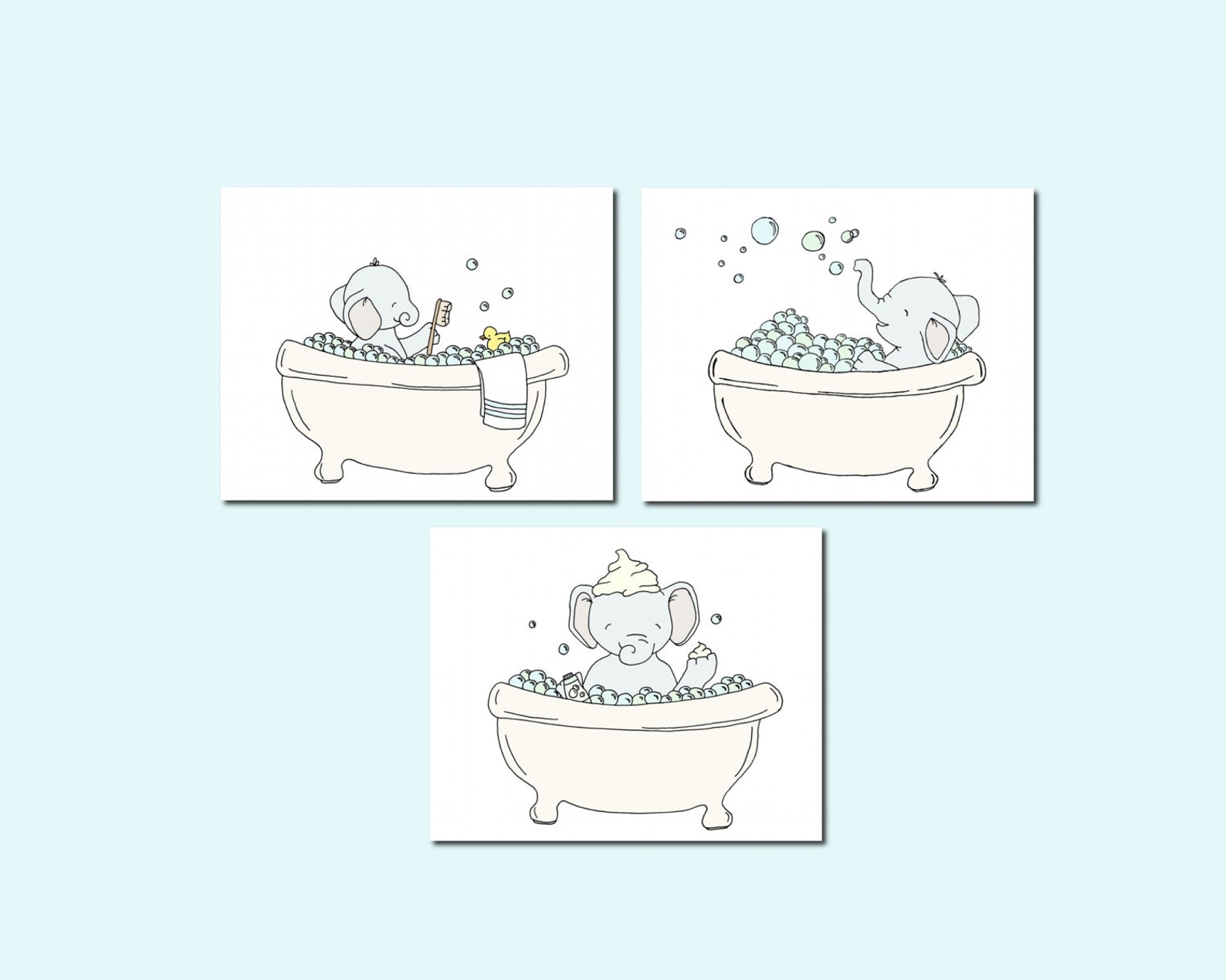 Elephant Bathroom Art Kids Bathroom Art Set of 3 Prints Etsy