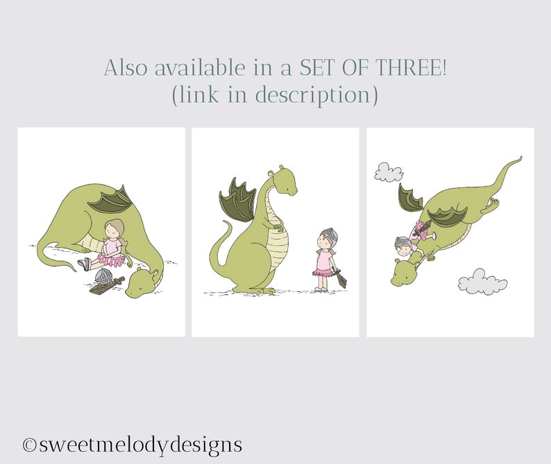 Girl and Dragon Art, Girl Meets Dragon Nursery Art Print, Kids Adventure Room Wall Decor image 6