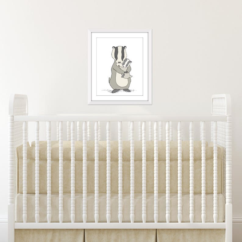 Badger Mama and Baby Kids Wall Art Woodland Art Children Art Print Badger Mama and Baby Hugs Woodland Nursery Art