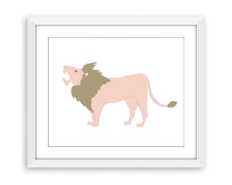 Löwe Roars Kunstdruck - Rosa Löwe Illustration - Tier Safari Kinder Wandkunst