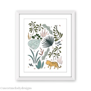 Safari Animal Prints - Jungle Nursery Decor - Jungle Leopard Art - Safari Nursery Decor - Boho Botanical - Cat Illustration