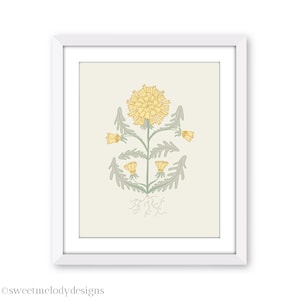 Dandelion Arts and Crafts Style Art Print - Wildflower Floral Botanical - Floral Home Decor - Minimal Flower Illustration