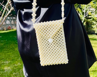 Handmade Pearl Shoulder Bag,  Elegant Crossbody Beaded Case for Women, Pearl Handbag for Wedding Dress, Gift for Her