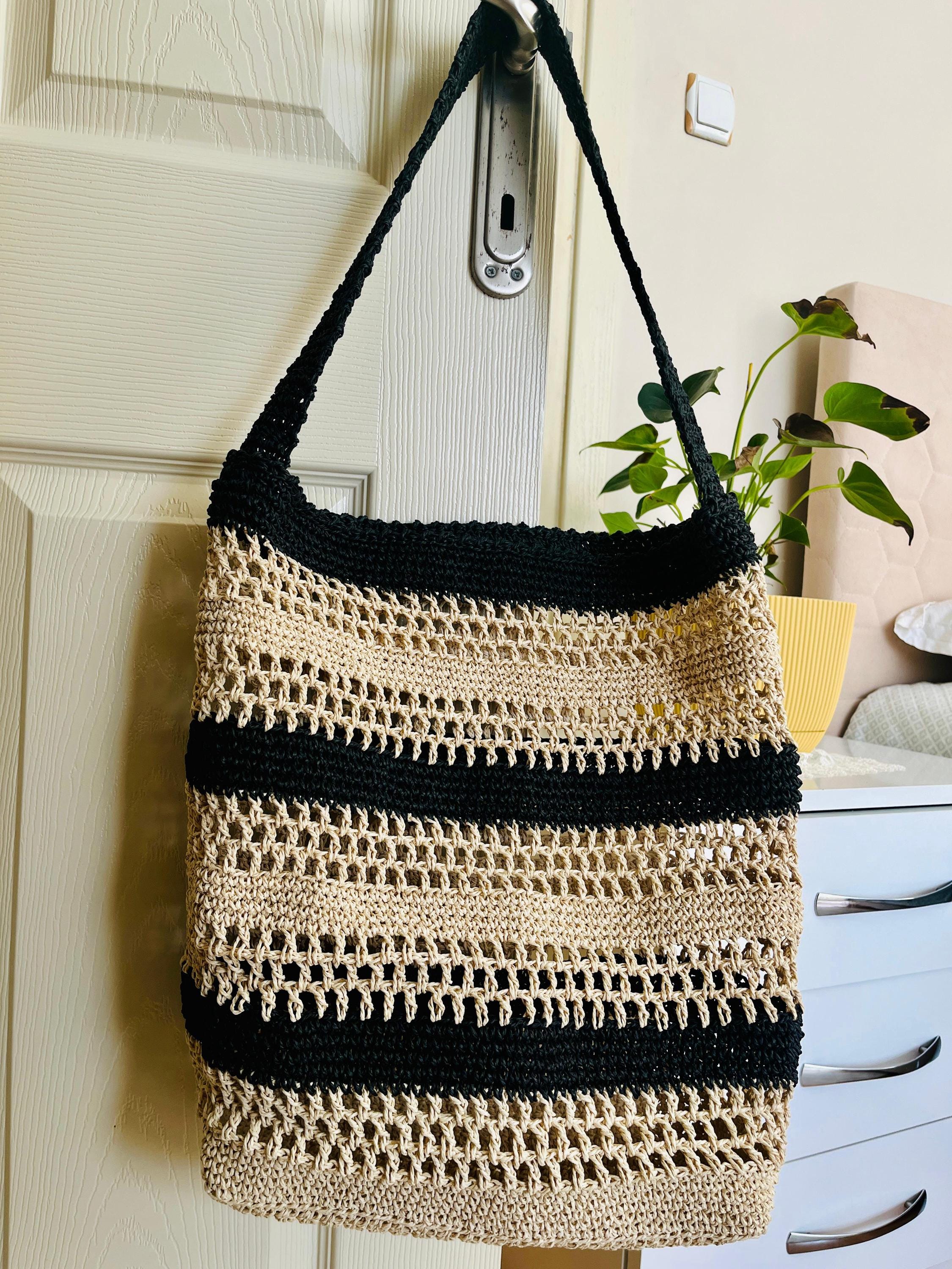 Handmade natural bag, Straw Mesh Bag, Single-strap shoulder bag, Crochet Shoulder Bag, Crochet Summer Bag, Lightweight spacious unlined bag