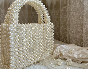Handmade Pearl Beaded Bag: Bridal Wedding Handbag, White Evening Bag