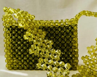 Bolso de mano hecho a mano con cuentas de cubo de cristal, bolso de noche para baile de graduación