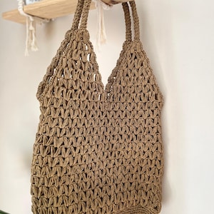 Handmade Crochet Raffia Tote Bag, Lightweight Beach Shoulder Bag