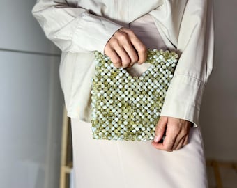 Borsa con manici e perline di cristallo, borsa da sera fatta a mano per donna, borsa per addio al nubilato, regalo per lei