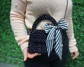 Bolso de perlas hecho a mano, bolso de cuentas hecho a mano, perla personalizada, perfecto para bodas, bolso de perlas para novias, bolso de novia único, perla de lujo