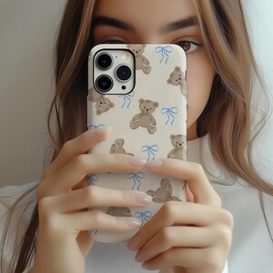 Coquette Teddy Bear Phone Case: Soft Pastel Blue Bow Cottagecore iPhone 17 16 15 14 13 12 11 Pro Max Plus Air MagSafe Google Samsung Galaxy image 2