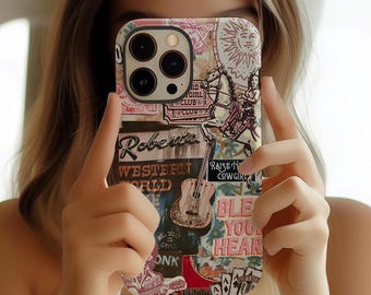 Vintage Western Cowgirl Phone Case: Retro Rodeo Country Cowboy Collage iPhone Cover MagSafe Google Pixel Samsung Galaxy