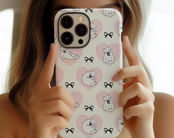 Coquette CatPhone Case: Pink Heart Bow Cozy Kitty Girly  Kawaii iPhone Cover MagSafe Google Pixel Samsung Galaxy