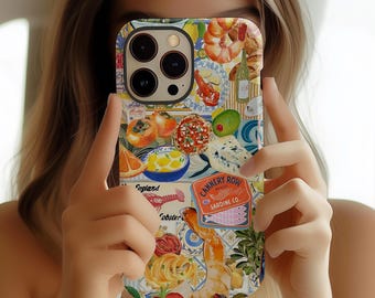 Italian Food Collage Phone Case: Mediterranean Seafood Art iPhone MagSafe, Google Pixel, Samsung Galaxy