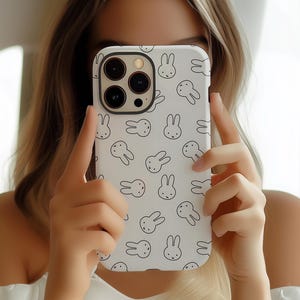 Cute Bunny Pattern Phone Case, Adorable Rabbit Kawaii Animal iPhone 16 15 14 13 12 11 X 8 Pro Max Plus Magsafe Google Samsung Galaxy S25 S24