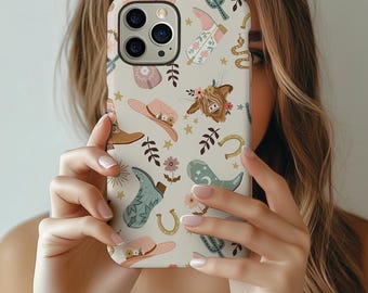 Western Cowgirl Phone Case, Floral Cowboy Boots Rustic Rodeo iPhone 17 16 15 14 13 12 11 X 8 Pro Max Plus Air MagSafe Google Samsung Galaxy