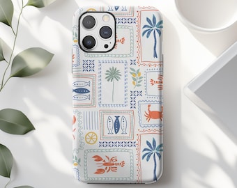 Coastal Tropical Phone Case: Palm Tree Crab Fish Lobster Beachy iPhone 17 16 15 14 13 12 11 X Pro Max Plus Magsafe Google Samsung Galaxy S25