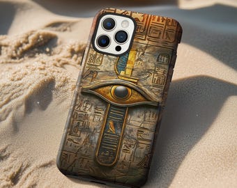 Ancient Egyptian Eye of Horus Phone Case: Gold Hieroglyphic Stone Symbol iPhone Cover MagSafe Google Pixel Samsung Galaxy