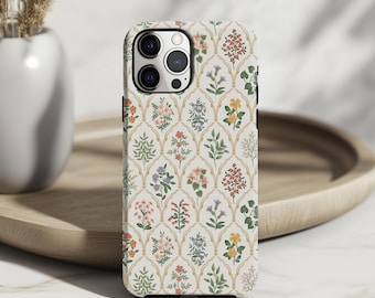 Floral Frame Phone Case: Vintage Gold Botanical Garden iPhone 17 16 15 14 13 12 11 X 8 Pro Max Plus Air MagSafe Google Samsung Galaxy S25
