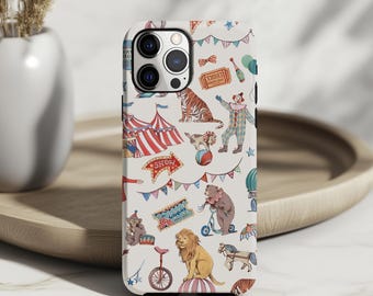 Vintage Circus Phone Case: Retro Carnival Animal Playful Clown iPhone Cover MagSafe Google Pixel Samsung Galaxy
