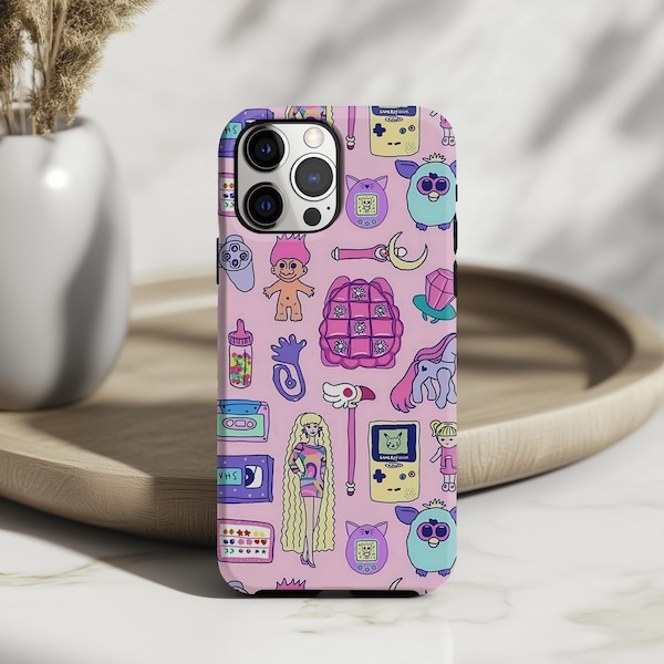 Retro 90s Y2K Collage Phone Case: Playful Vintage Toys iPhone 17 16 15 14 13 12 11 X Pro Max Plus Air Magsafe Google Samsung Galaxy S25 S24